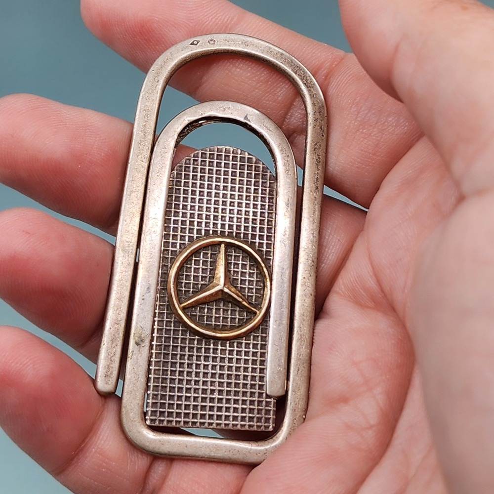 Mercedes-Benz Logo Bookmark Clip Silver Tone Gold Emblem Automotive Collectible